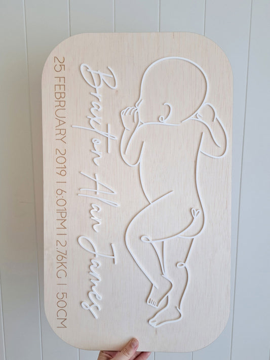 1:1 Scale Baby Birth Board - Wood - Lou James Creations