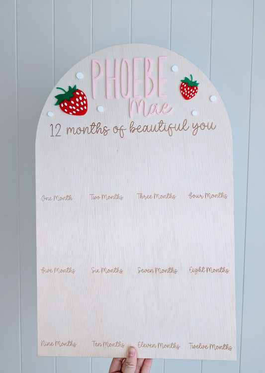 Birthday 12 Month Photo Board - Berry First Birthday Theme - Lou James Creations