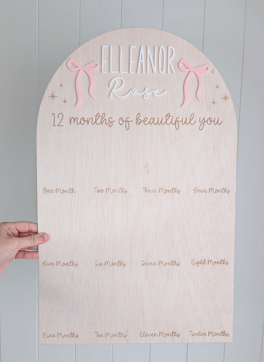 Birthday 12 Month Photo Board - Bow Theme - Lou James Creations