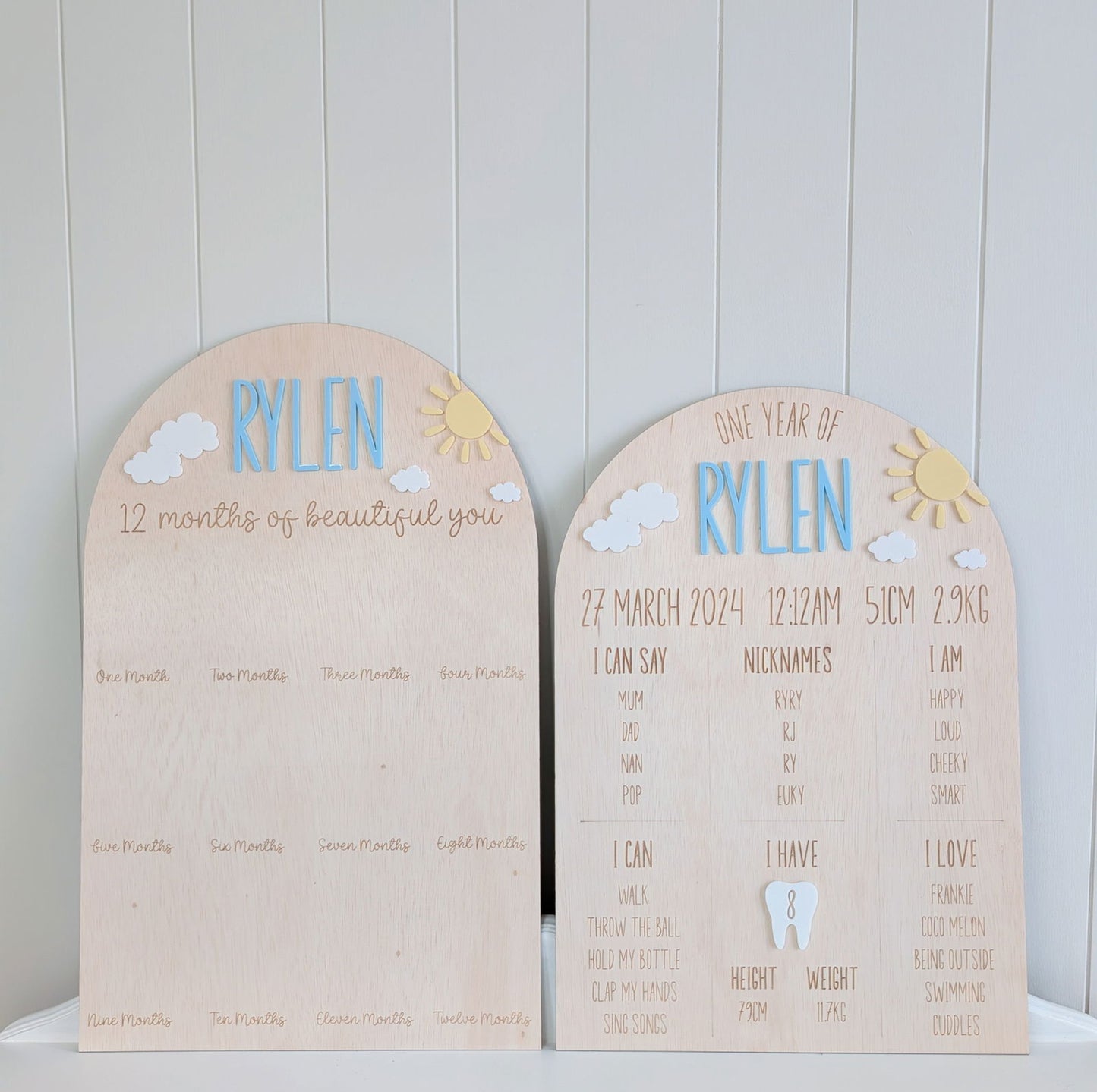 Birthday 12 Month Photo Board - Sun and Clouds Theme - Lou James Creations