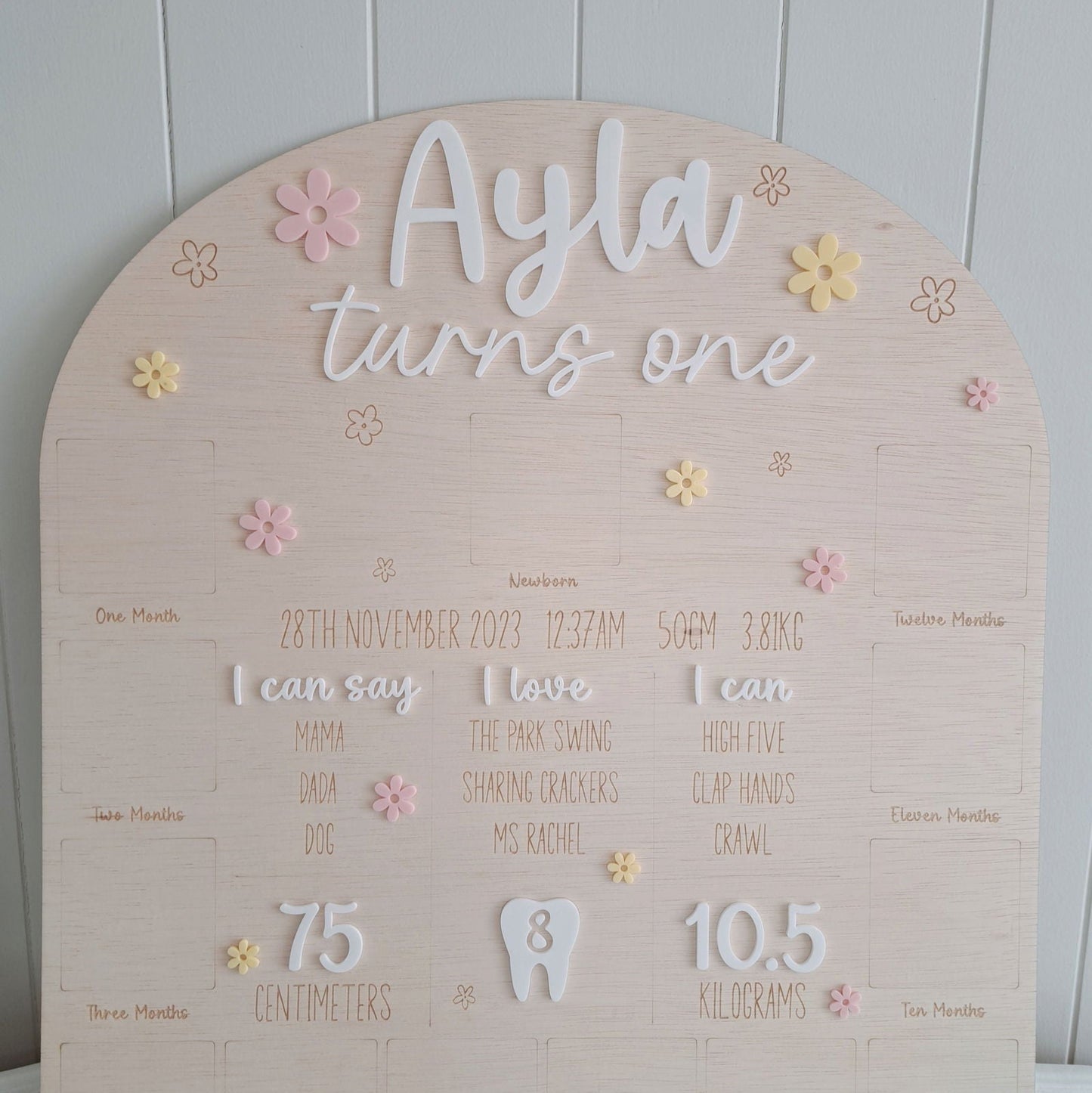 Birthday First Year Milestone & Photo Board - Daisy - Lou James Creations