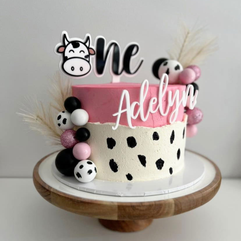 Cake Topper Double Layer Cow Theme - Lou James Creations