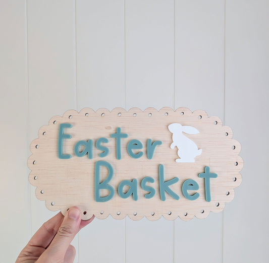 Easter Basket Dusty Teal Plaque - Large Crate Size - Lou James Creations