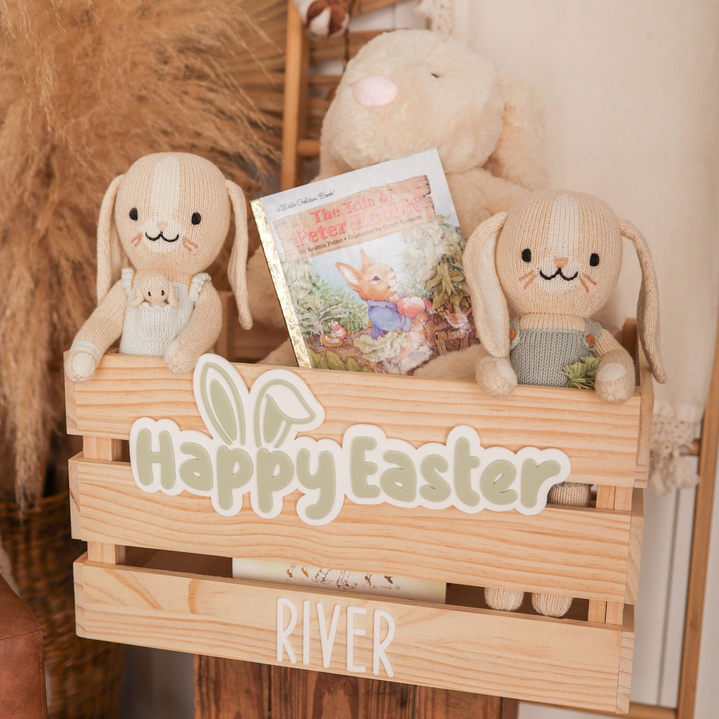 Easter Bunny Ear Crate - Interchangeable for Christmas and Birthday - Lou James Creations
