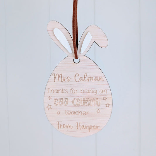 Easter Egg Teacher Wooden Tag - Lou James Creations