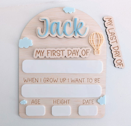 My First Day / My Last Day Personalised Wooden Arch - Hot Air Balloon - Lou James Creations
