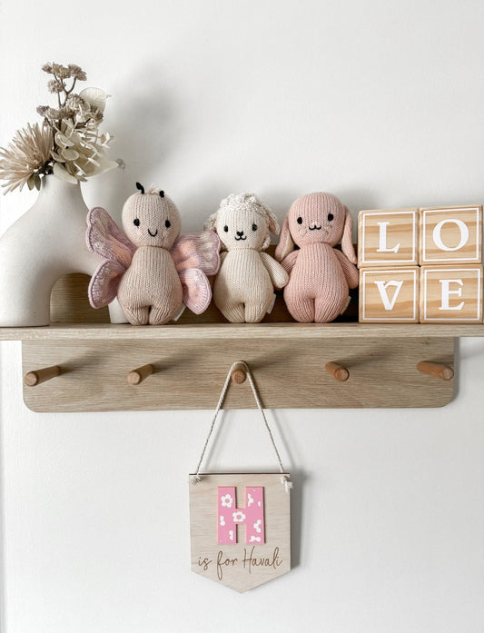 Name Bunting Wood with Floral Letter - Lou James Creations