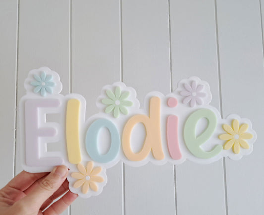 Name Plaque - Rainbow Lettering with flowers - Lou James Creations