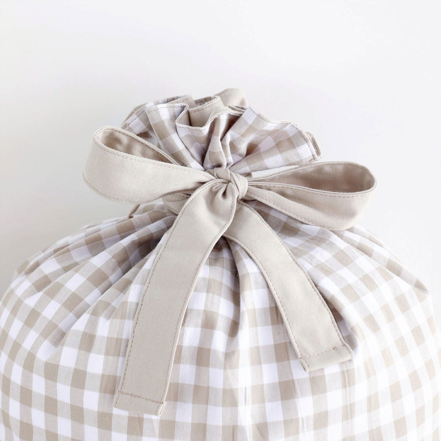 Santa Sack - Beige Gingham - Lou James Creations