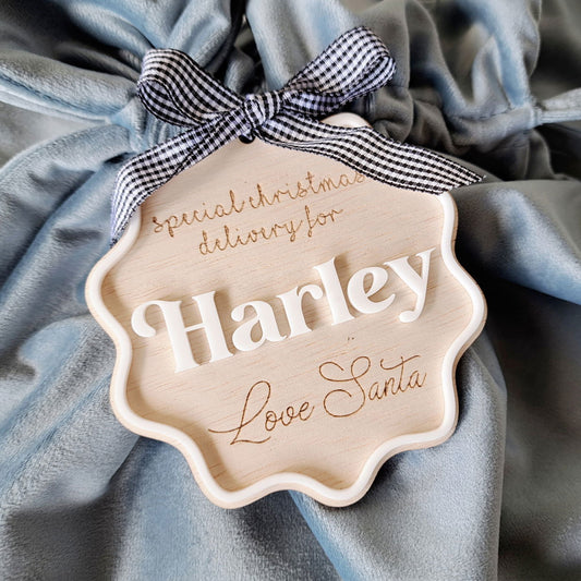 Santa Sack Personalised Tag - Scallop - Lou James Creations