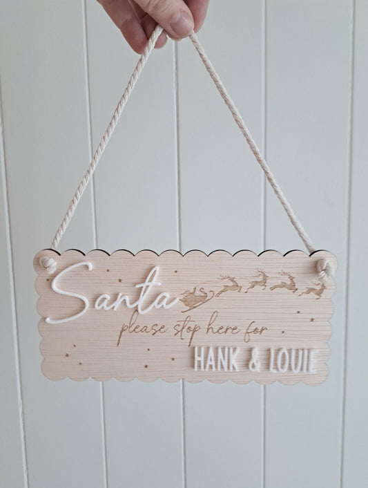 Santa Stop Here Christmas Sign - Personalised - Lou James Creations