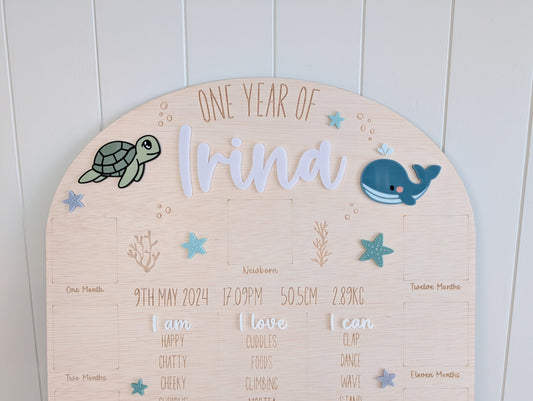 Birthday First Year Milestone & Photo Board - Under the Sea - Lou James Creations