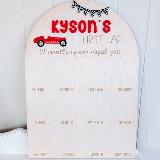 Birthday 12 Month Photo Board - Race Car Theme