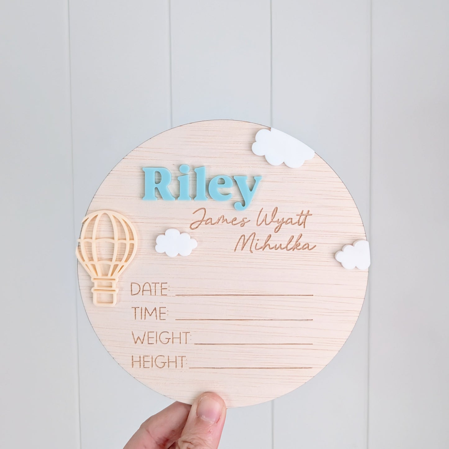 Birth Details Hot Air Balloon Announcement Plaque - Lou James Creations