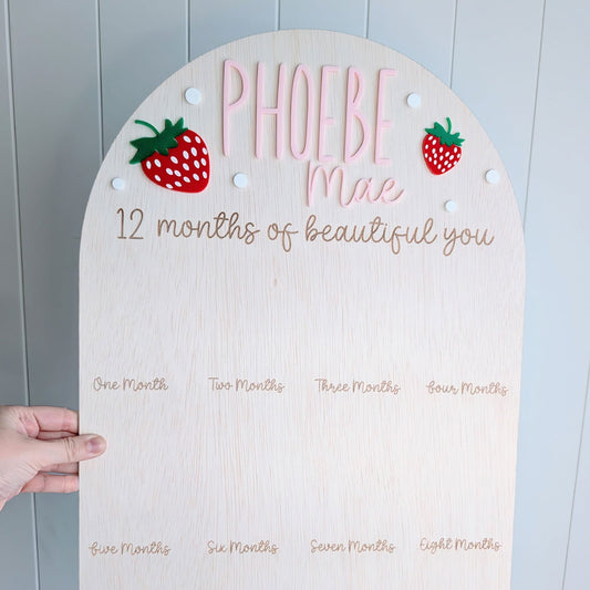 Birthday 12 Month Photo Board - Berry First Birthday Theme - Lou James Creations