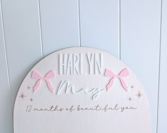 Birthday 12 Month Photo Board - Bow Theme - Lou James Creations