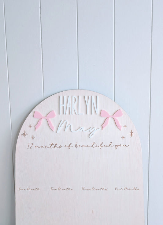 Birthday 12 Month Photo Board - Bow Theme - Lou James Creations