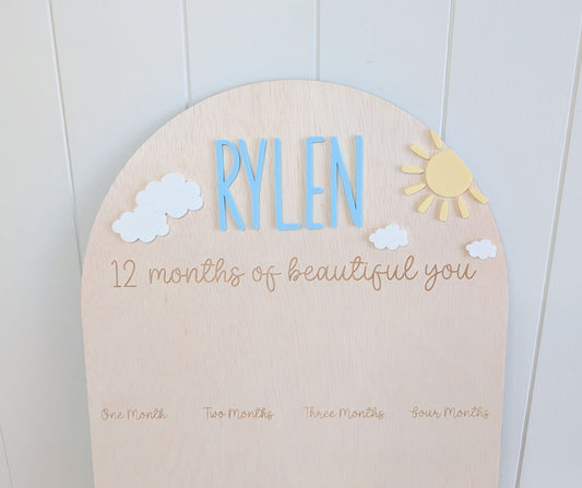 Birthday 12 Month Photo Board - Sun and Clouds Theme - Lou James Creations