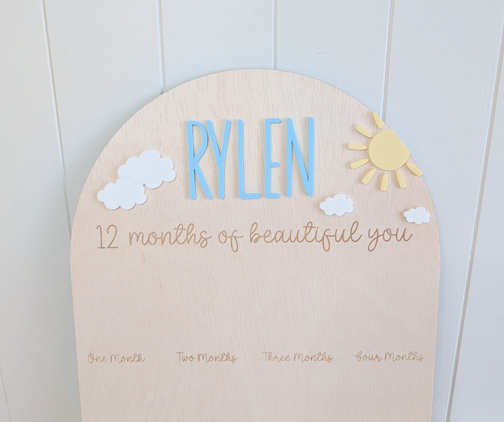 Birthday 12 Month Photo Board - Sun and Clouds Theme – Lou James Creations