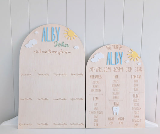 Birthday 12 Month Photo Board - Sun and Clouds Theme - Lou James Creations