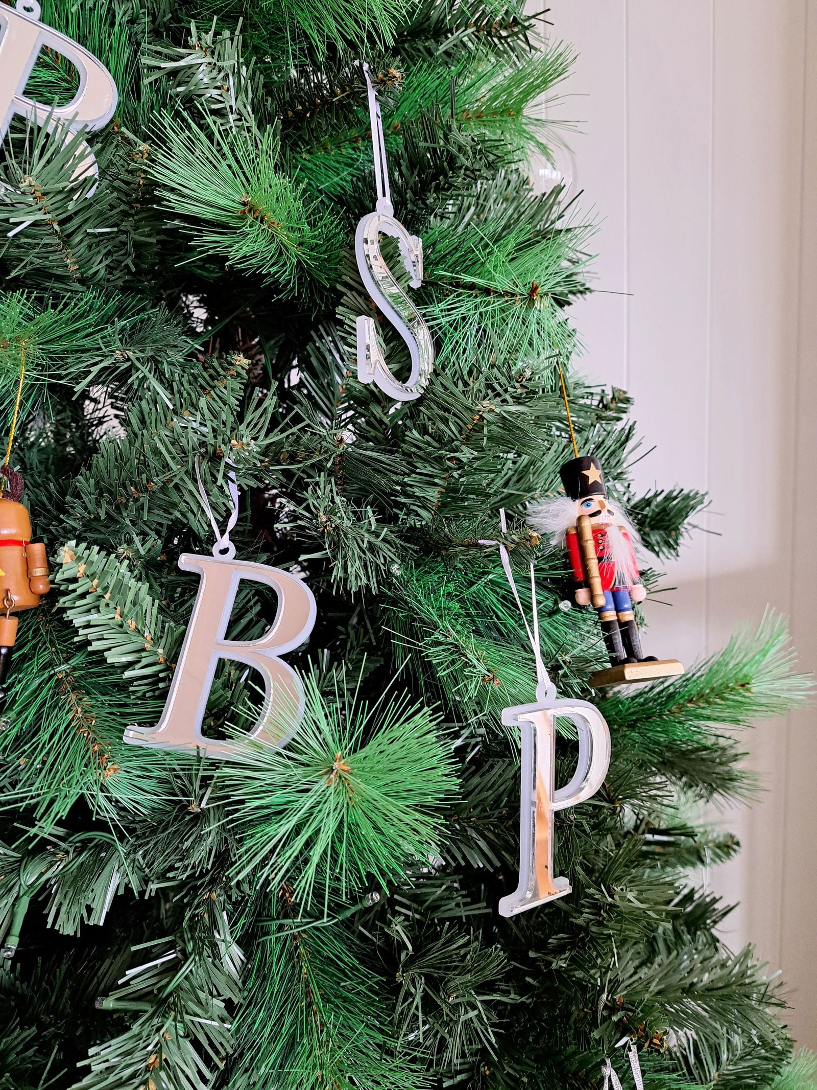 Christmas Letter Ornament with Engraved name - Lou James Creations
