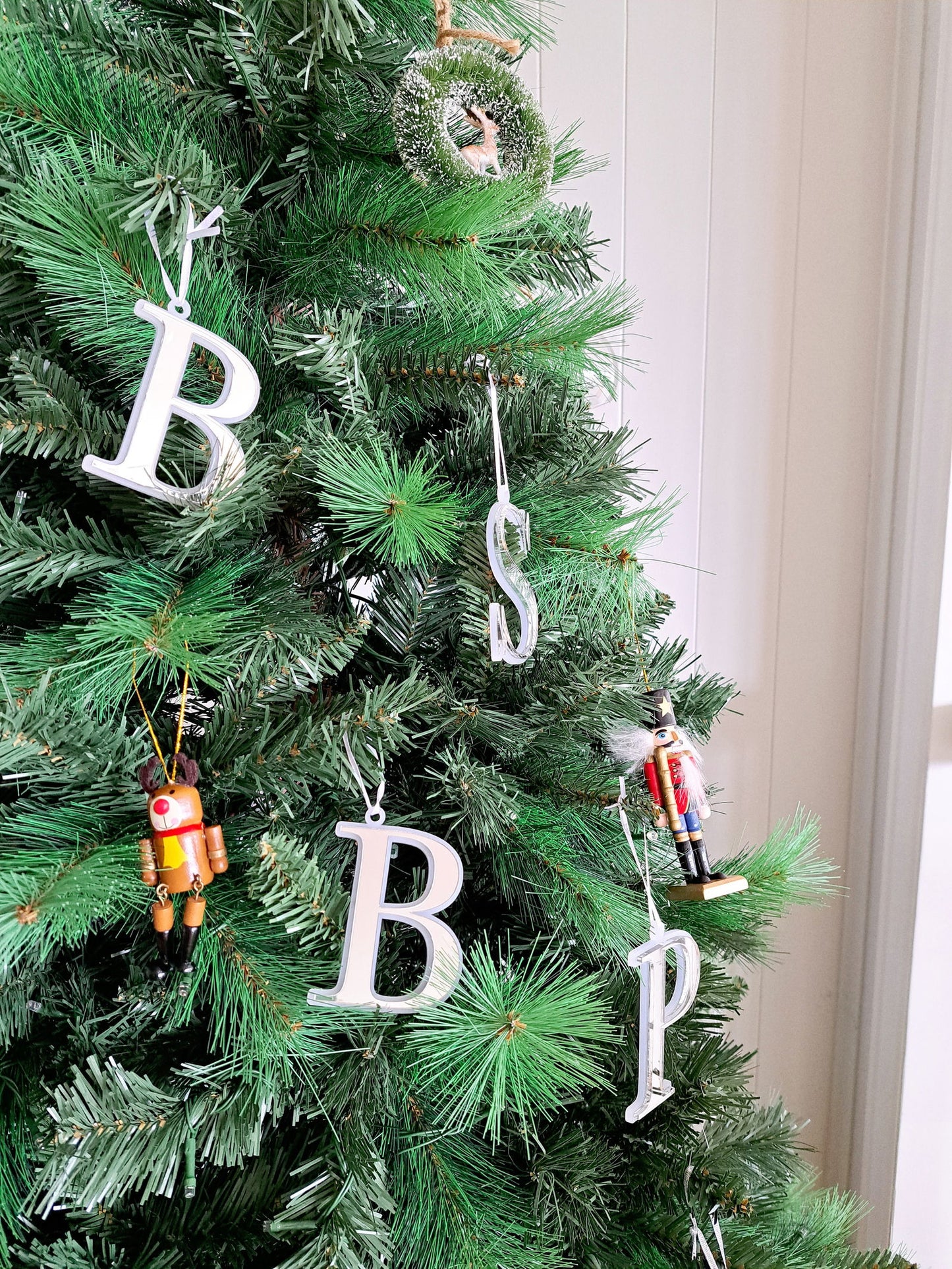 Christmas Letter Ornament with Engraved name - Lou James Creations