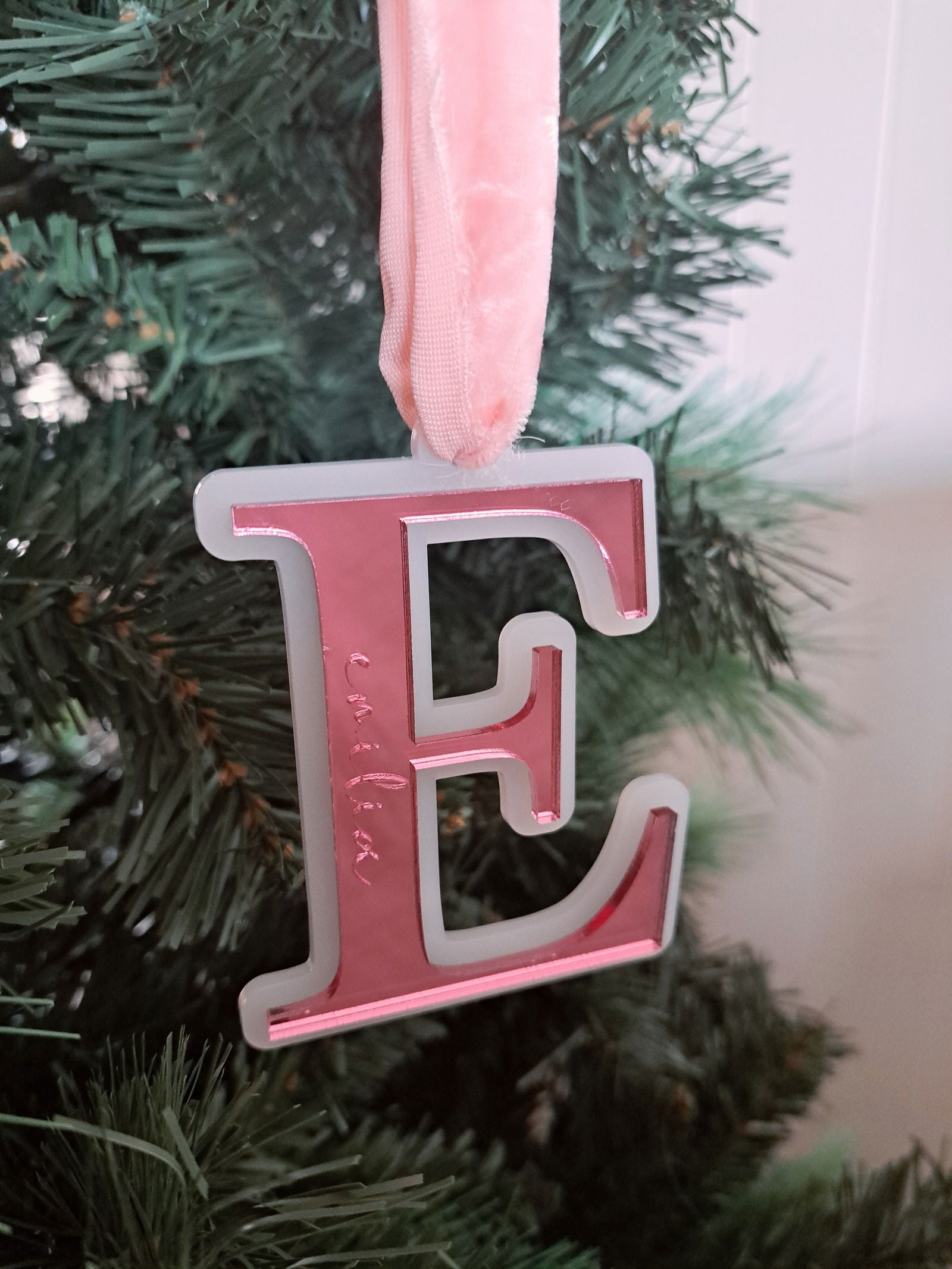 Christmas Letter Ornament with Engraved name - Lou James Creations