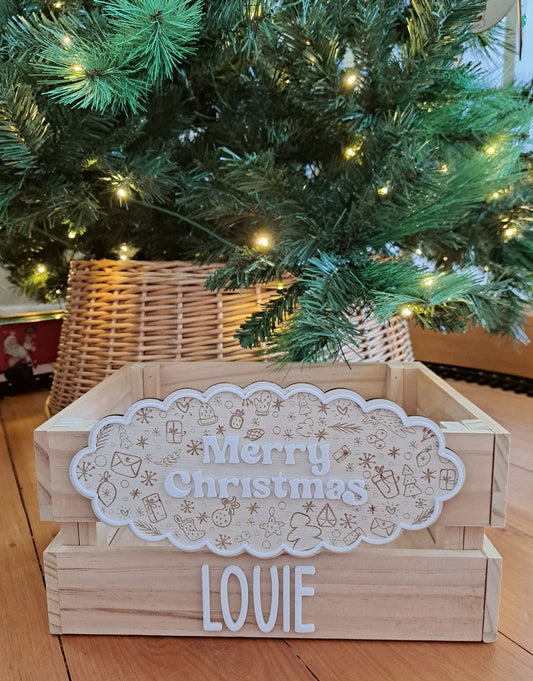 Christmas Scallop Merry Christmas Crate - Interchangeable for Easter and Birthday - Lou James Creations