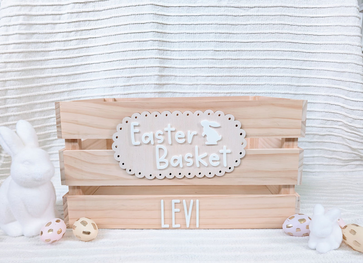 Easter Basket Crate - Interchangeable for Christmas and Birthday - Lou James Creations