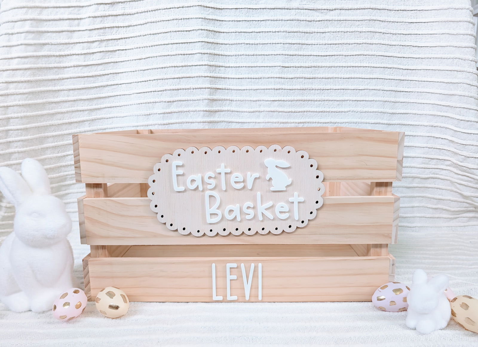 Easter Basket Crate - Interchangeable for Christmas and Birthday - Lou James Creations