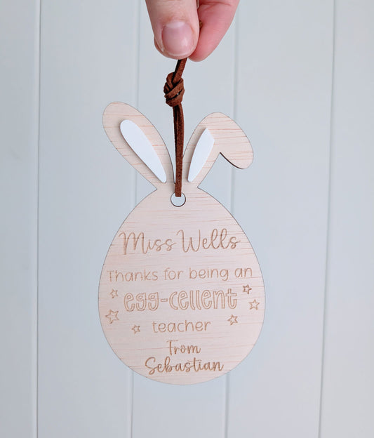 Easter Egg Teacher Wooden Tag - Lou James Creations