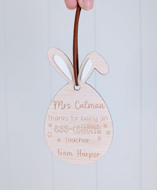 Easter Egg Teacher Wooden Tag - Lou James Creations