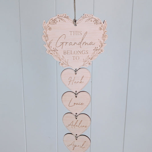 Grandchildren Hanging Heart Plaque - Lou James Creations