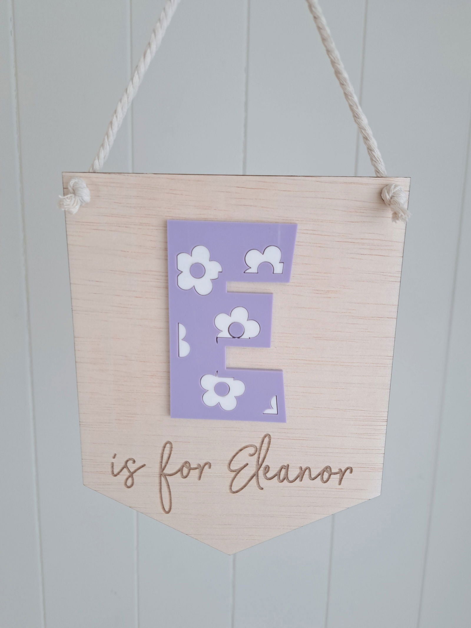 Name Bunting Wood with Floral Letter - Lou James Creations