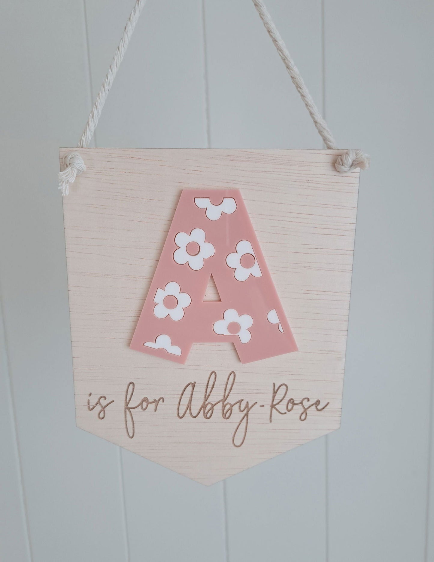Name Bunting Wood with Floral Letter - Lou James Creations