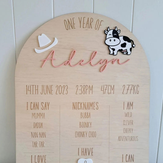 One Year Of - Milestone Board - Cow Theme - Lou James Creations