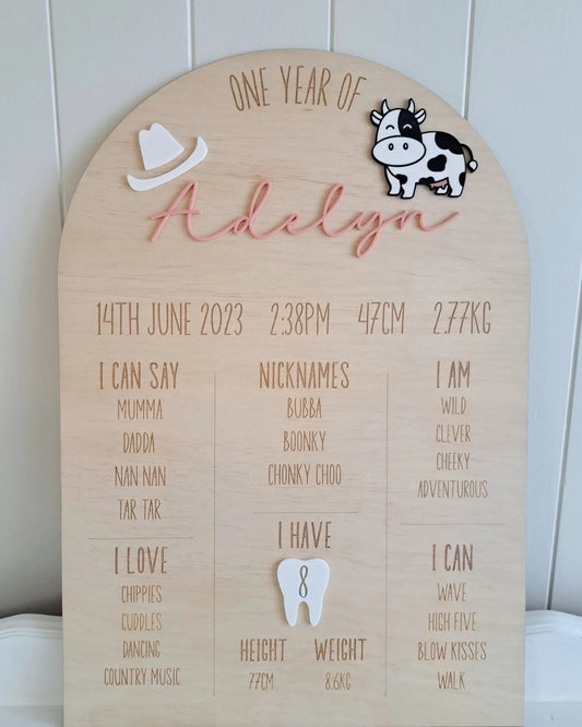 One Year Of - Milestone Board - Cow Theme - Lou James Creations