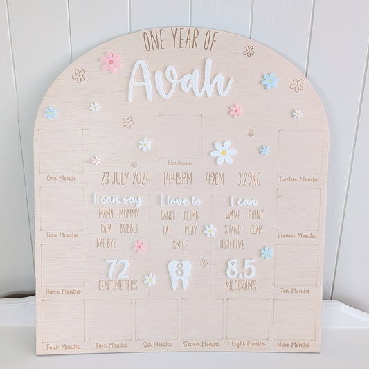 Birthday First Year Milestone & Photo Board - Daisy
