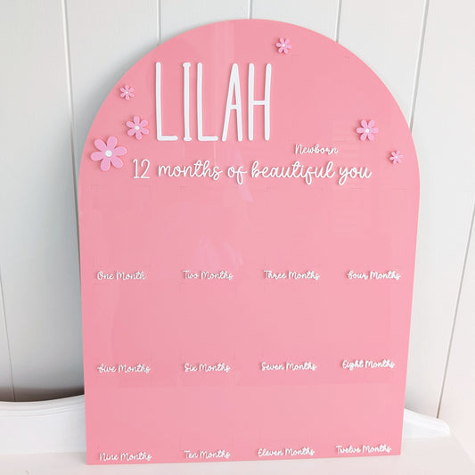 Birthday 12 Month Photo Board - Acrylic Daisy Theme