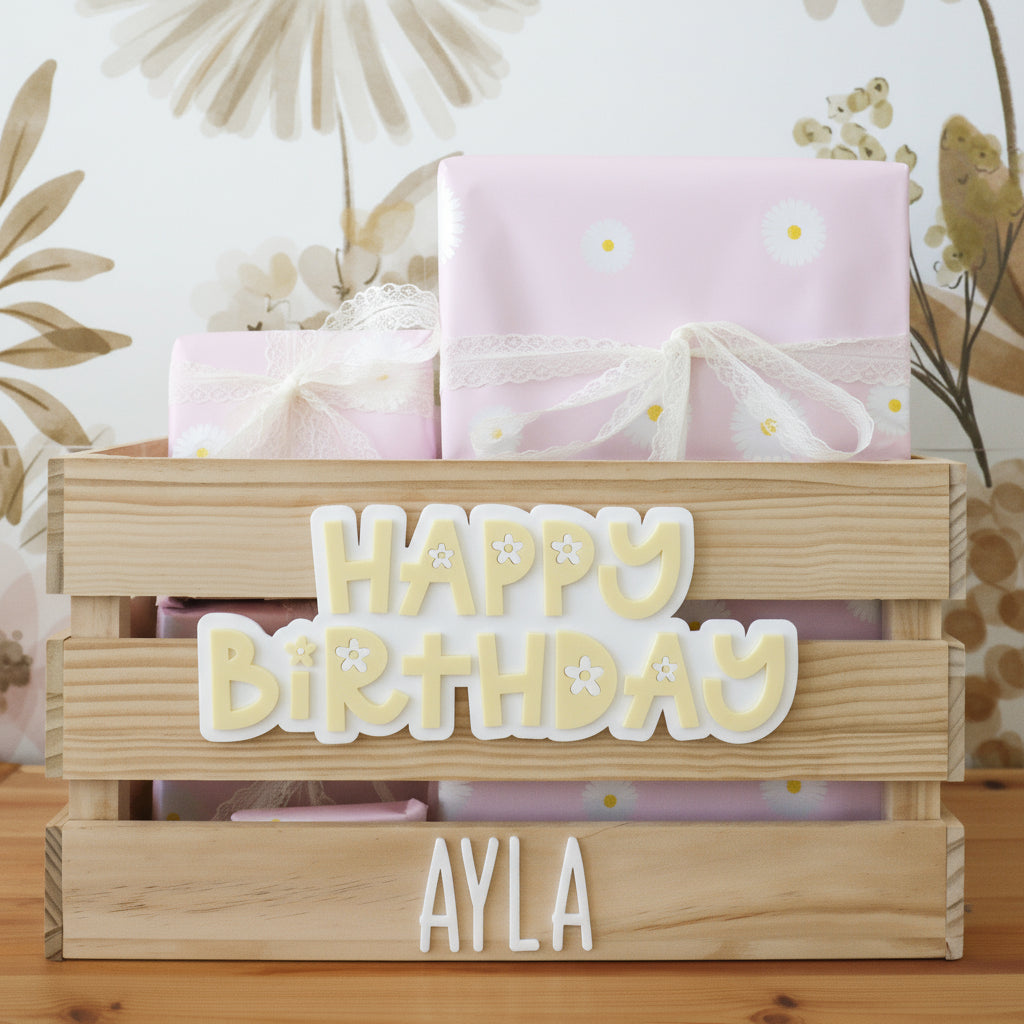 SMALL Crate with Birthday Flowers Plaque