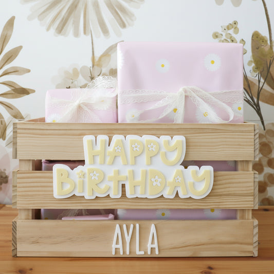 LARGE Crate with Birthday Flowers Plaque