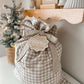Santa Sack - Beige Gingham - Lou James Creations