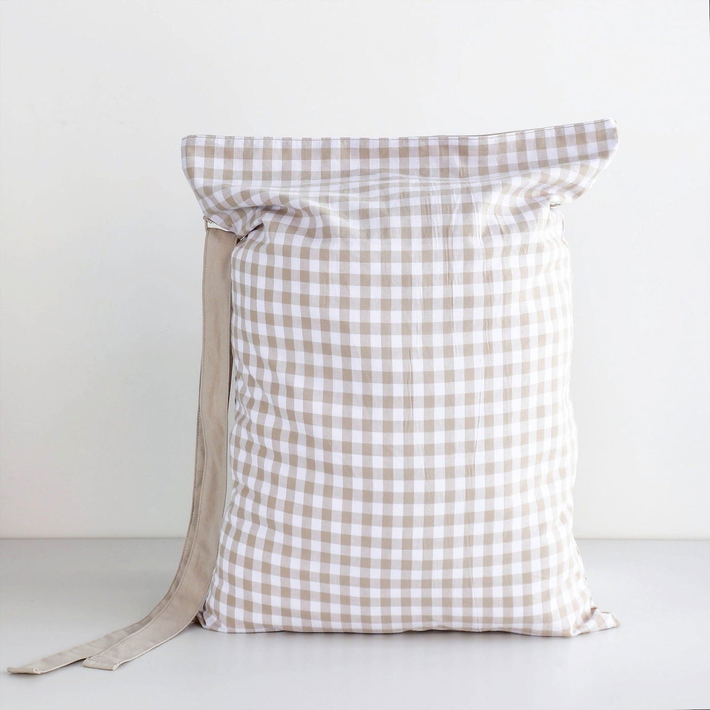 Santa Sack - Beige Gingham - Lou James Creations