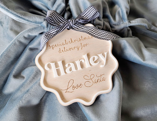 Santa Sack Personalised Tag - Scallop - Lou James Creations