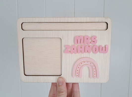Teacher Notepad and Pen Holder - Wooden - Lou James Creations