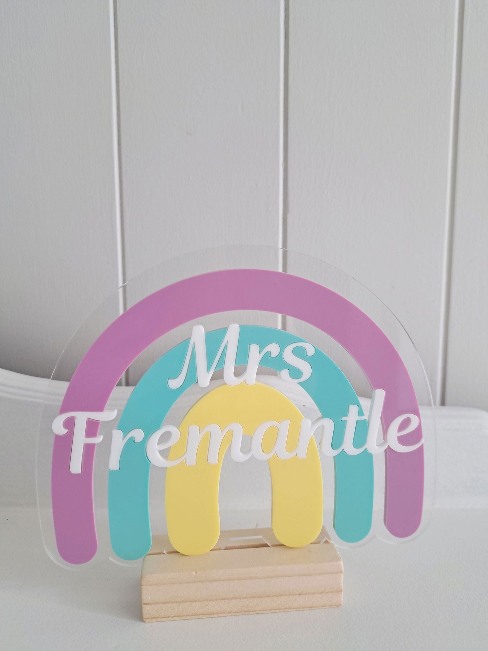 Teacher Rainbow Desk Plaque and Stand - Lou James Creations