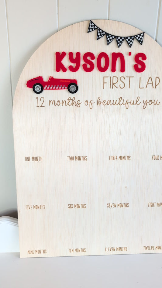Birthday 12 Month Photo Board - Race Car Theme