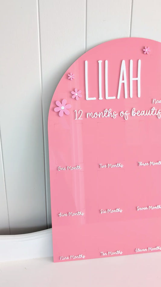 Birthday 12 Month Photo Board - Acrylic Daisy Theme