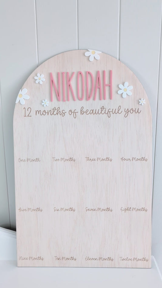 Birthday 12 Month Photo Board - Daisy Theme