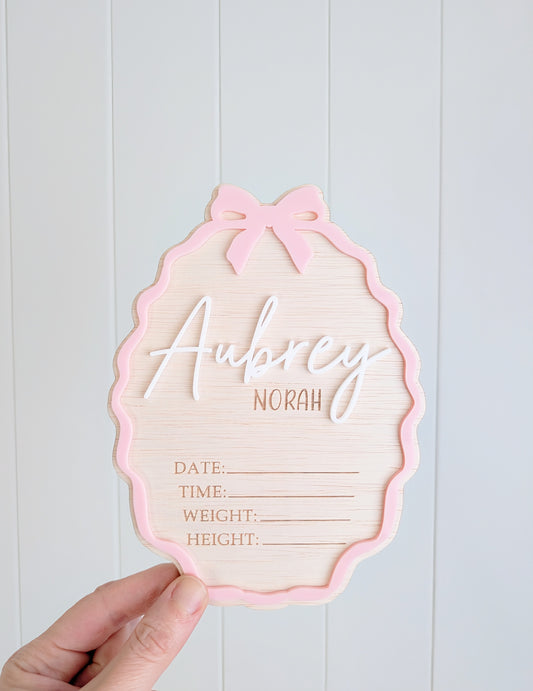 Birth Details Bow Announcement Plaque